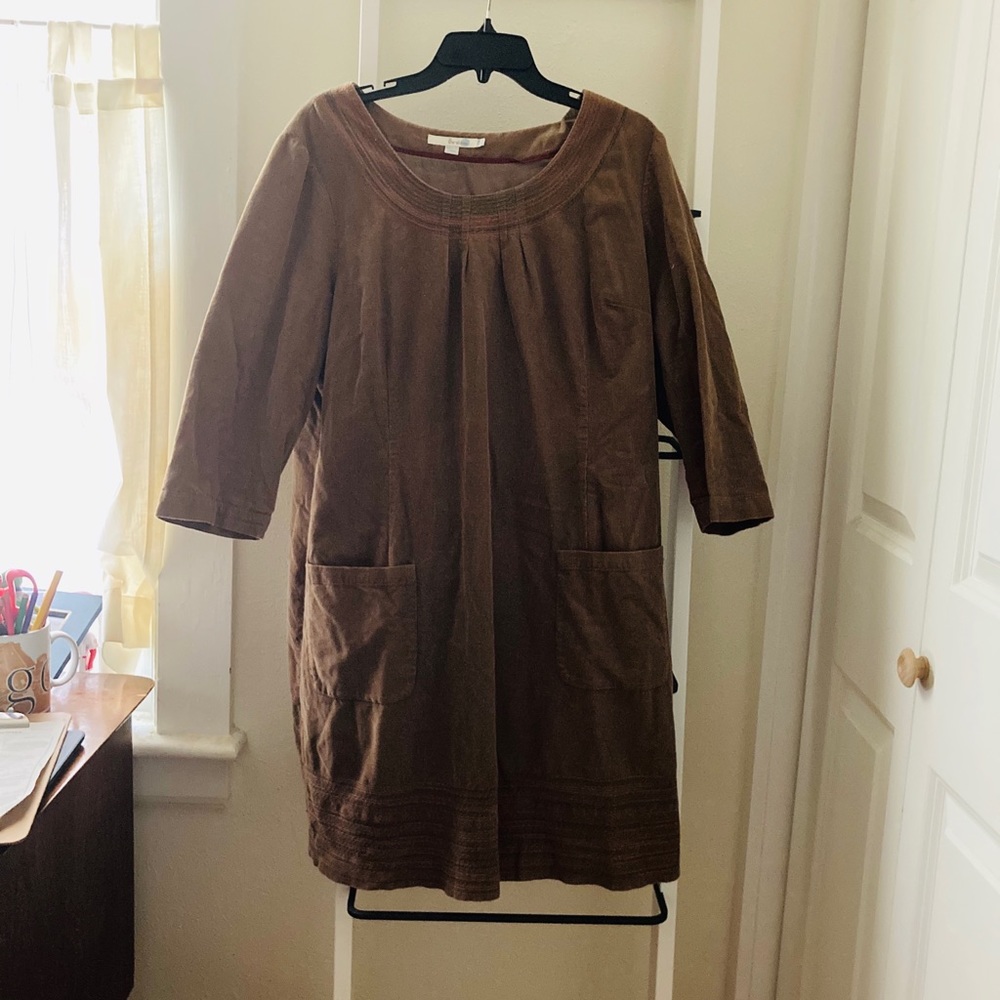Boden corduroy stitched neck and hem dress